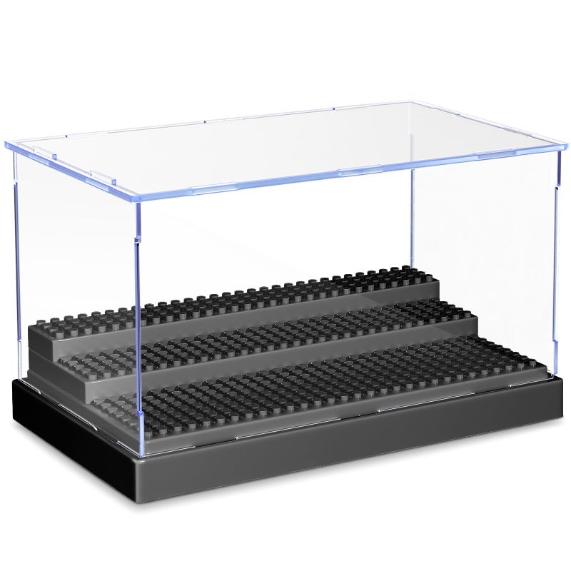 KKU Display Case for Minifigure Action Figures Blocks  Acrylic Minifigure Display Case Box Storage with 3 Movable Steps Gift for Kids Adults (Black  1 Pack) - Image 1